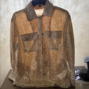 Gold Sequin Button-Up Shirt